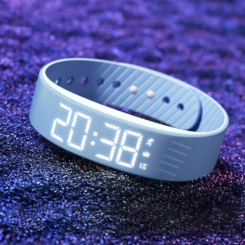 LED Digital Alarm Clock Watch Adjustable Snooze-Proof Alarm Bracelet with Running Pedometer Waterproof Vibrating Alarm