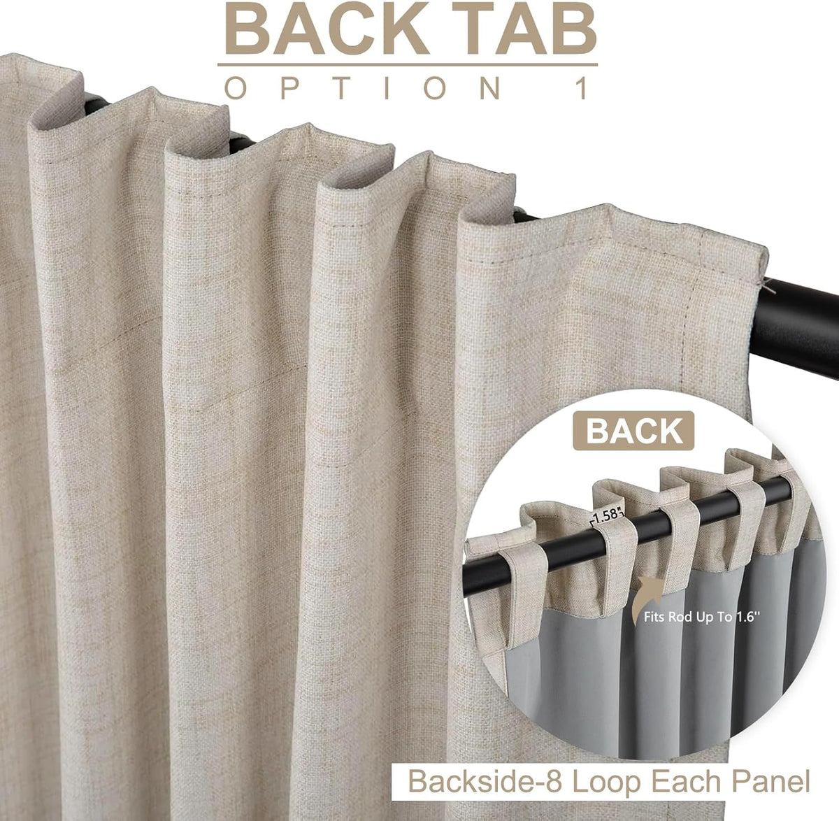 80"L x 50"W polyester curtains in Cream, alternate view 3