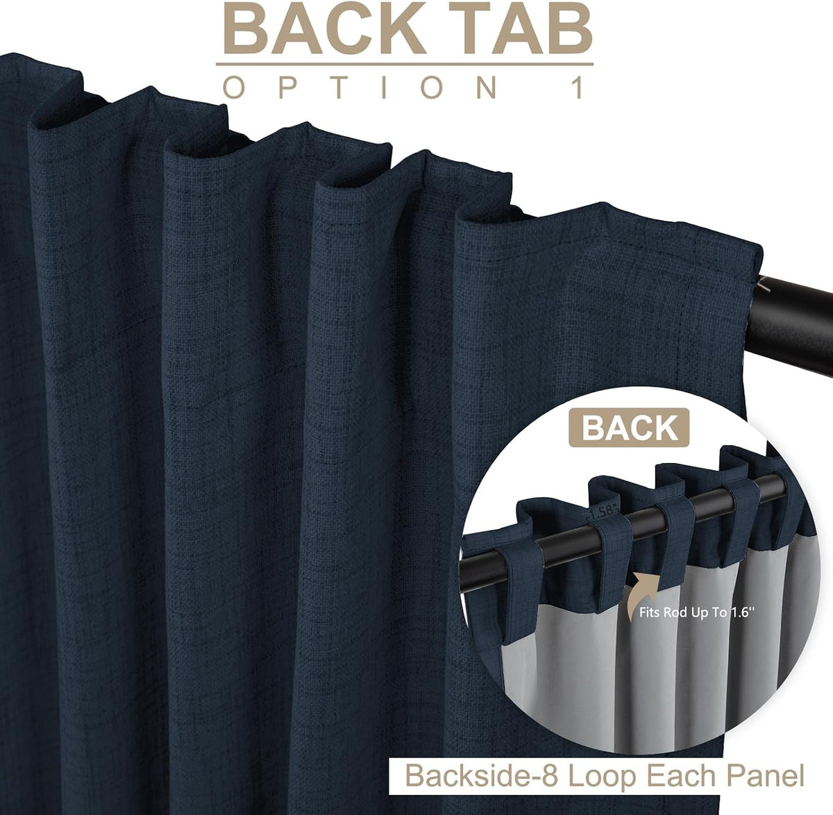 96"L x 50"W linen curtains in Navy, alternate view 3
