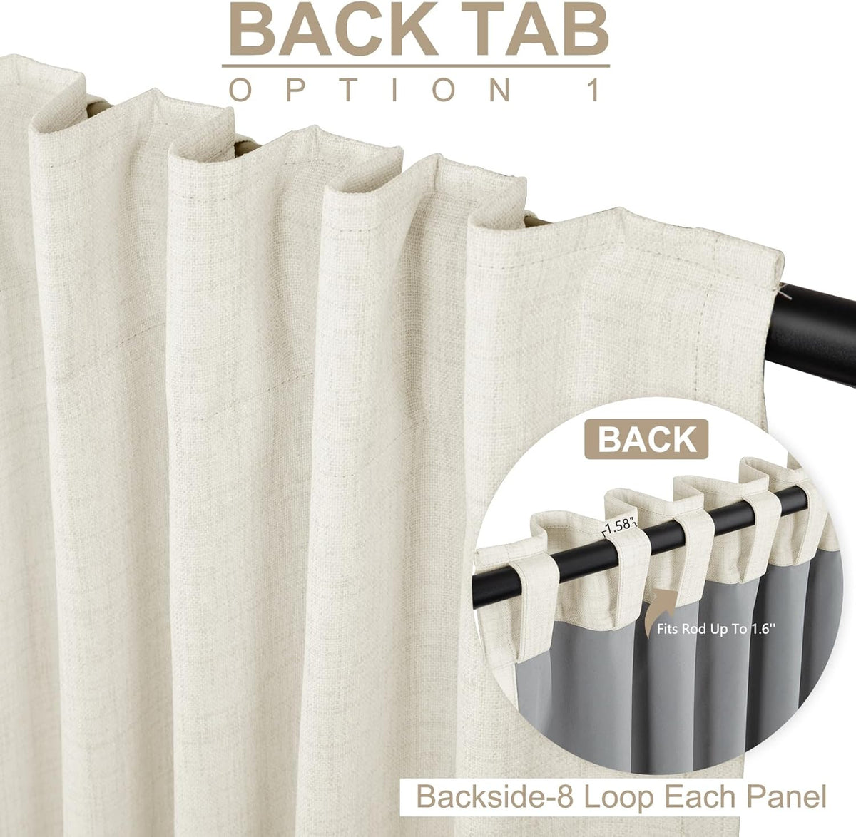 96"L x 50"W polyester curtains in Beige White, alternate view 3
