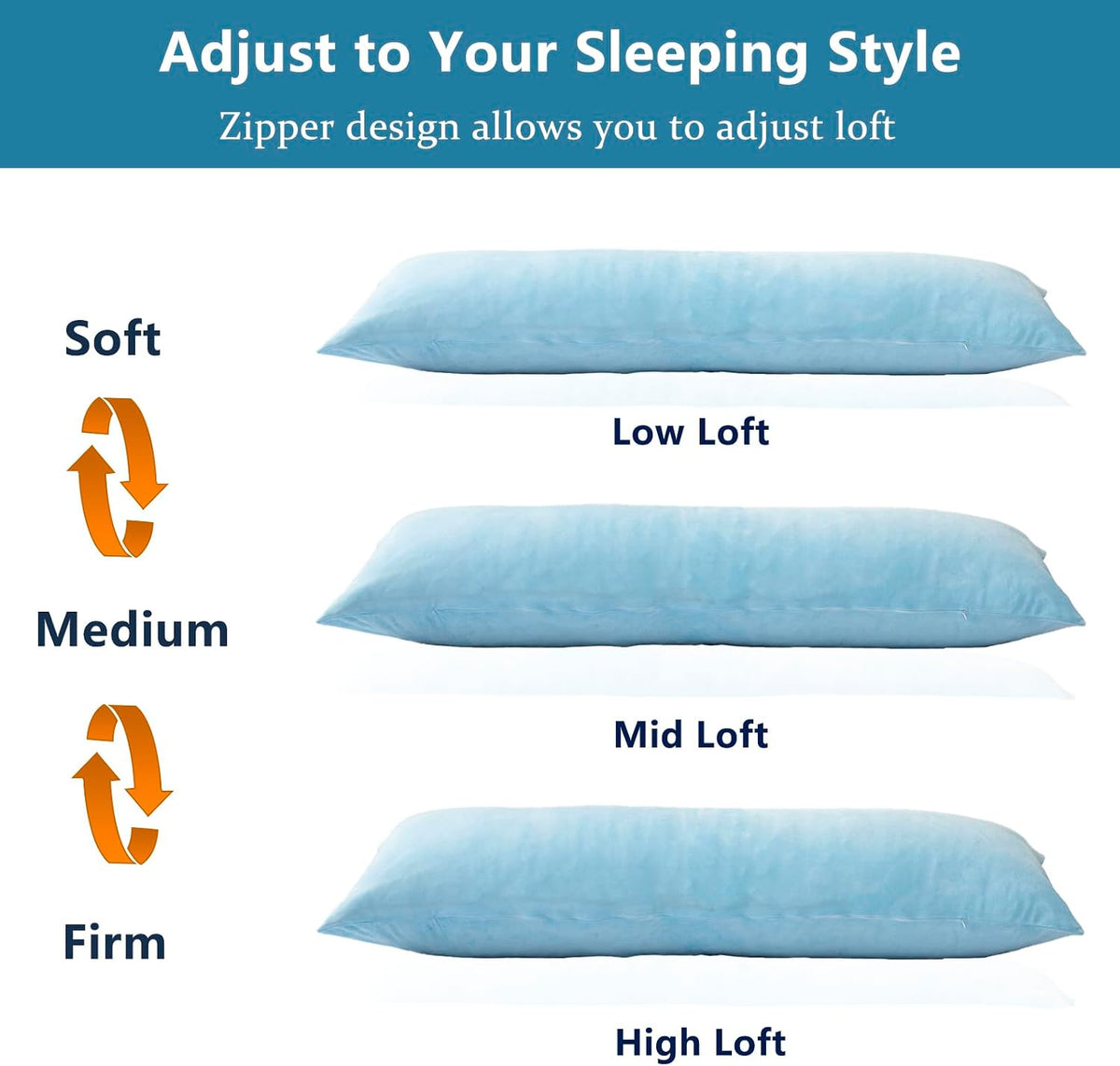 Large memory foam body pillows in Light Blue, alternate view 6