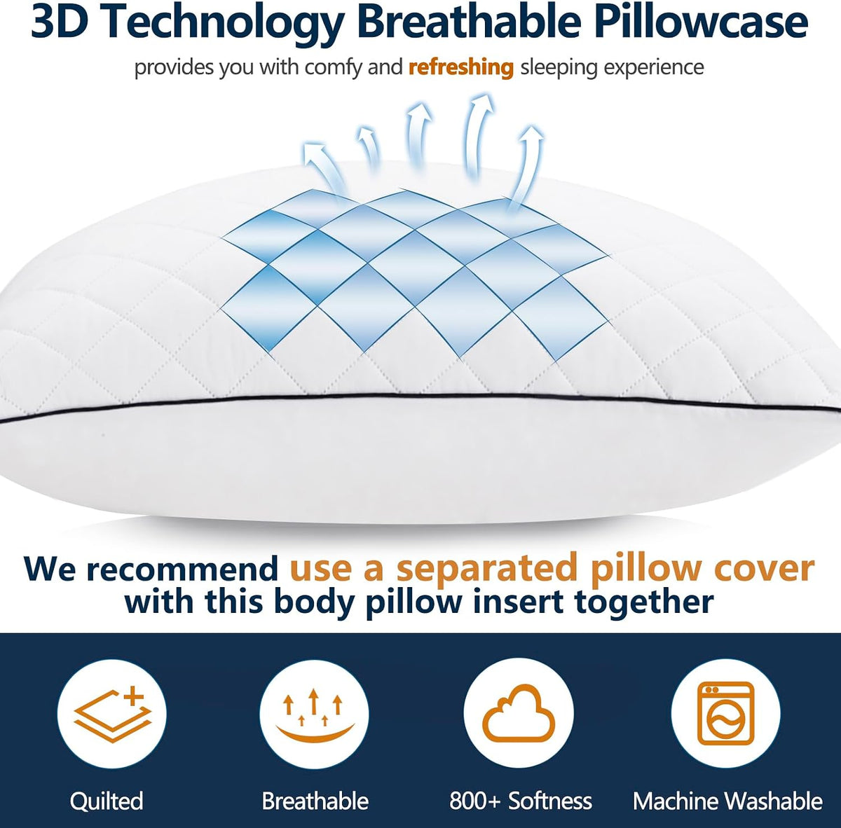 memory foam body pillows in White, alternate view 3