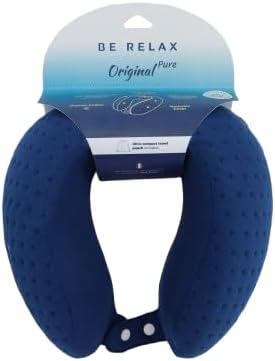 Be Relax Pure Travel Pillow Made of Organic Cotton, Reusable Heat Patch and Ergo Smart Flatback (Navy Blue)