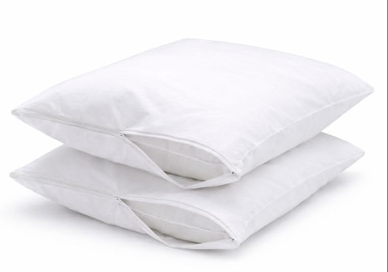 Zippered Cotton Pillow Protectors – 100% Breathable Percale, Non-Quilted Pillow Encasements, Dust & Allergen Barrier, Machine Washable –…