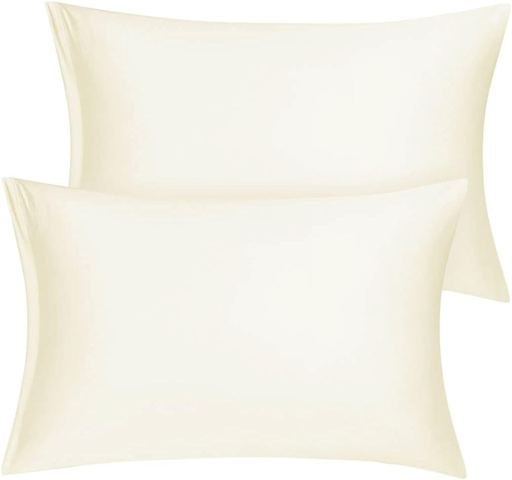 uxcell Standard Satin Pillowcase with Zipper, Super Soft and Luxury, Silky Pillow Cases Covers Set of 2, 21"x27", Pearl White