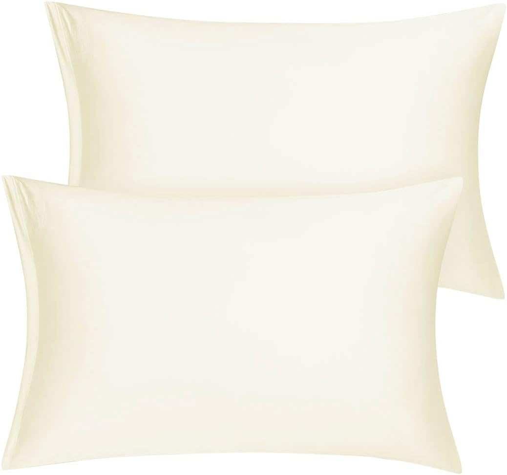 uxcell Standard Satin Pillowcase with Zipper, Super Soft and Luxury, Silky Pillow Cases Covers Set of 2, 21"x27", Pearl White