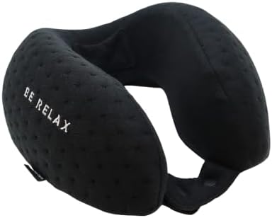 Be Relax Pure Travel Pillow Made of Inner-Side Organic Cotton, Reusable Heat Patch and Ergo Smart Flatback (Solid Black)