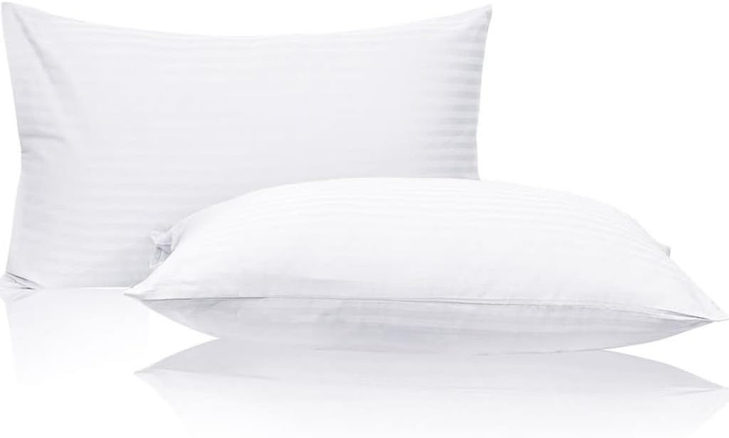 King Pillow Protectors with Zipper Egyptian Cotton Sateen Stripe Pack of 2 Oeko-TEX Certified