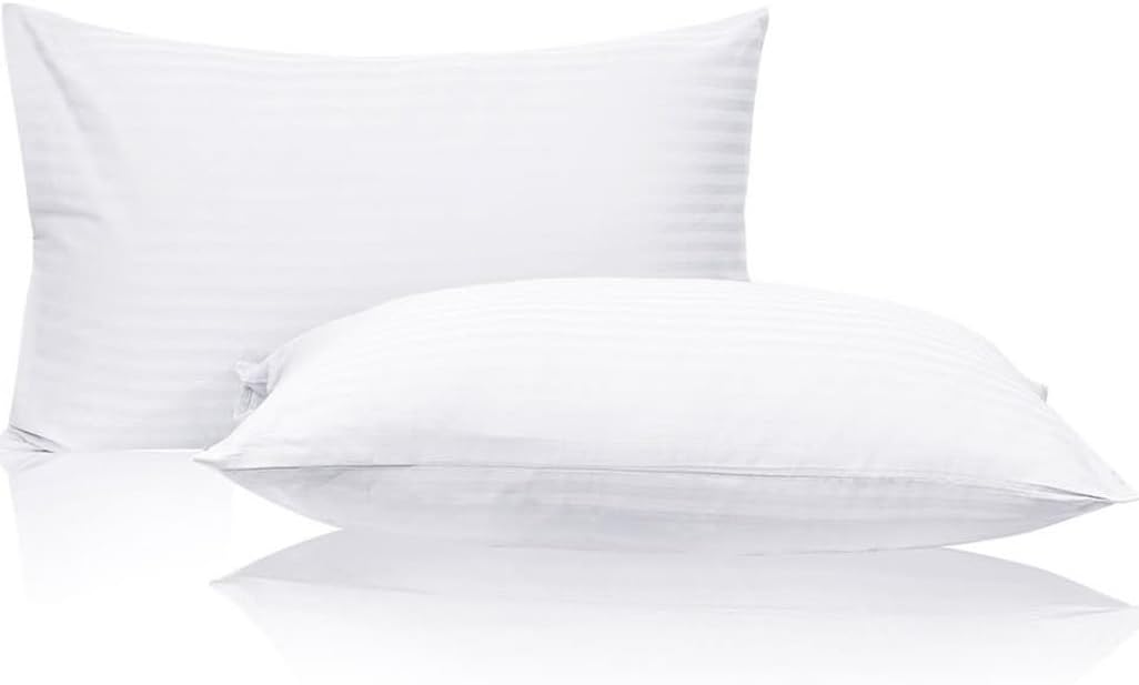 King Pillow Protectors with Zipper Egyptian Cotton Sateen Stripe Pack of 2 Oeko-TEX Certified