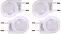 4 Pack of White EU 2-pin Plug - Portable Plug-in 0.7W Travel LED Night Light with Light Sensor Controlled Dusk to Dawn, No USB Port