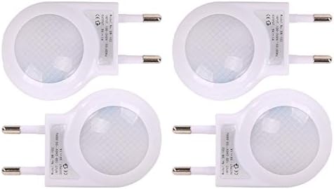 4 Pack of White EU 2-pin Plug - Portable Plug-in 0.7W Travel LED Night Light with Light Sensor Controlled Dusk to Dawn, No USB Port
