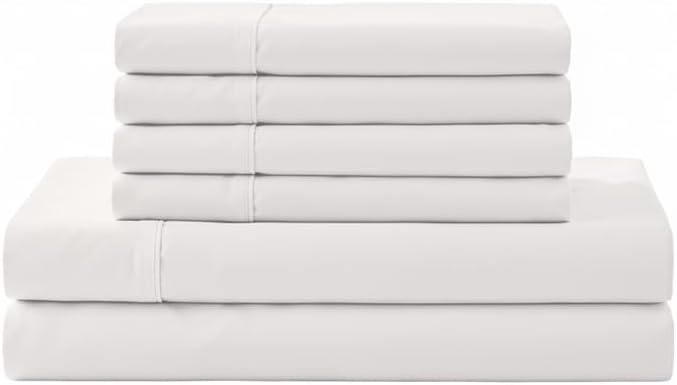 Linenhome Linen Home 6 Piece King Cotton Sheet Set, 100% Cotton Percale, 4 Pillowcases, Deep Pocket with All Around Elastic Sheet, Crisp Br…