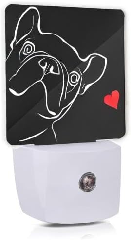 French Bulldog Dog red Heart Night Light Plug-in LED Nightlights Auto Sensor Night Lamp Dusk-to-Dawn Lamp Home Decor for Nursery Children…