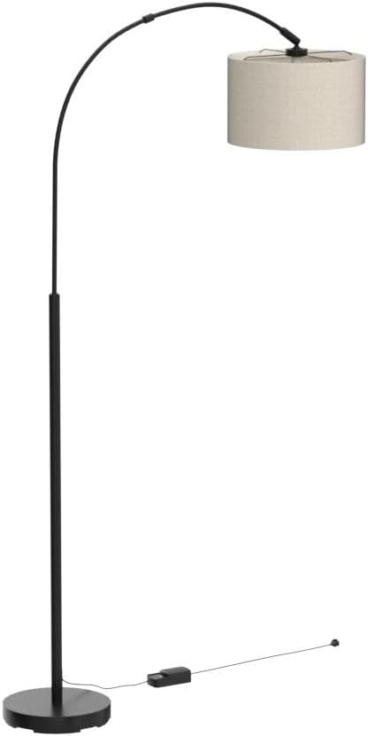 Dimmable Floor Lamp, Arc Floor Lamp with Dimmer, Black Standing Lamp with Adjustable Hanging Shade, Over Couch Tall Reading Light, Modern…