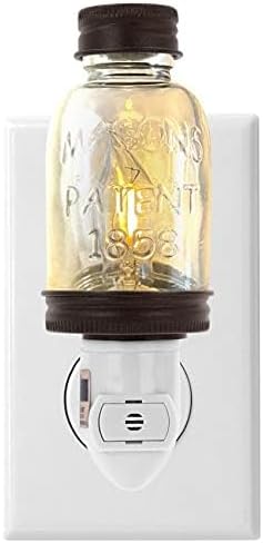 Autumn Alley Rustic Mini Mason Jar Night Light in Bronze | Auto On/Off Sensor | Plug in Farmhouse Wall Decor | Cute Country Night Light |…