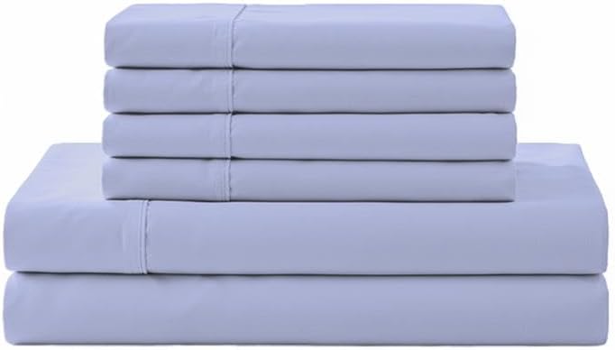Linenhome Linen Home 6 Piece Cal King Sheet Set, 100% Cotton Percale, 4 Pillowcases, Deep Pocket with All Around Elastic Sheet, Crisp Breat…