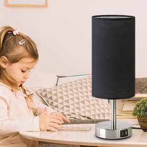 Bedside Lamp with USB Port - Touch Control Table Lamp for Bedroom Wood 3 Way Dimmable Nightstand Lamp with Round Black Shade for Living…