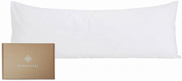 Bioweaves 100% Organic Washed Cotton Percale Weave Body Pillow Cover GOTS Certified Body Pillow Pillowcase – 21” x 54”, White Cotton White