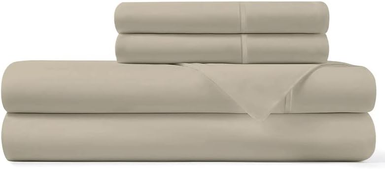Pizuna 100% Cotton Queen Sheets Set - Crisp, Breathable Percale Weave Bed Sheets - Fully Elasticized 15" Deep Pocket Cooling Sheet - Long S…