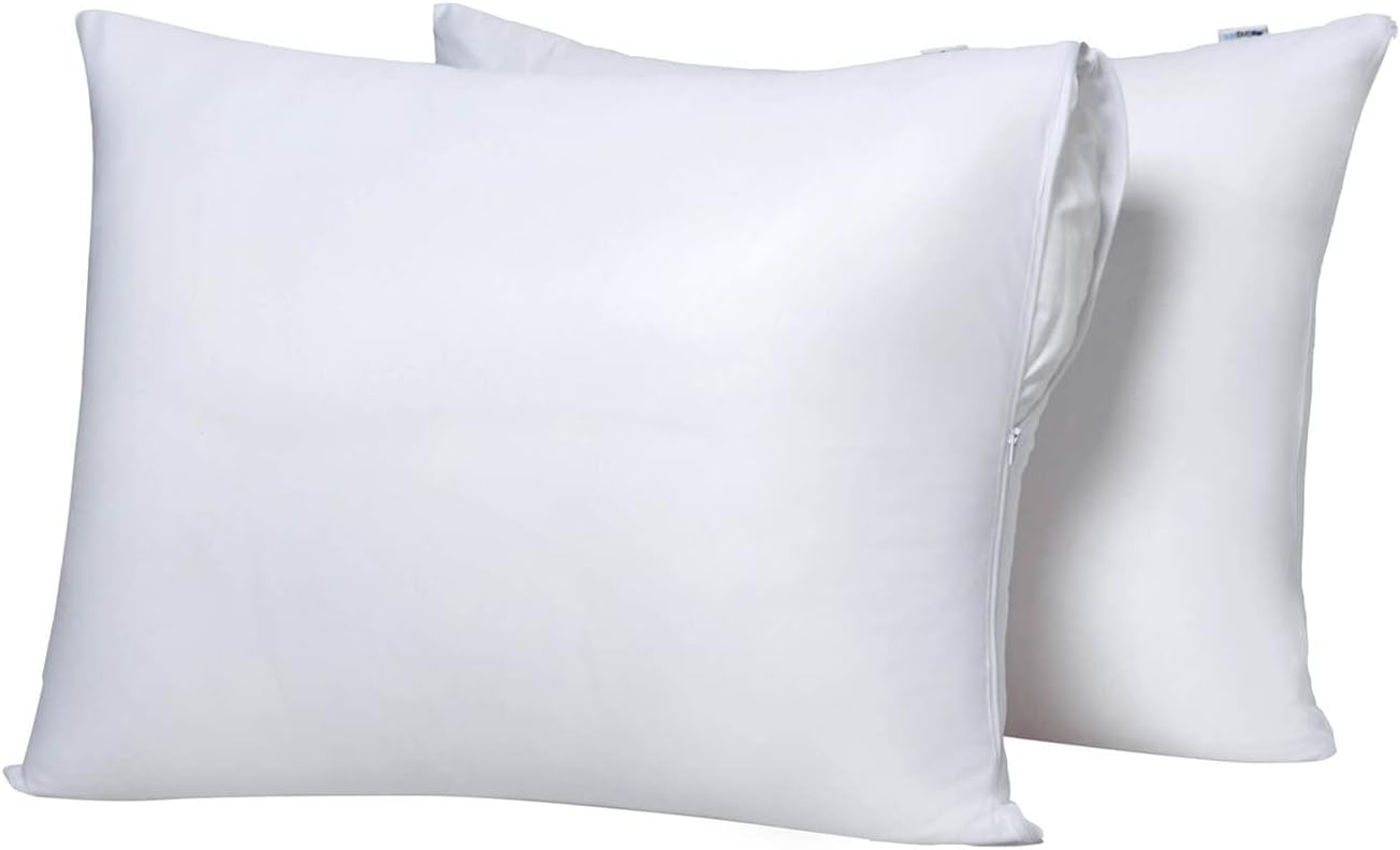 Kingnex Cooling Bamboo Viscose Feather Proof Pillow Protectors with Zipper Queen Size Waterproof Down Proof Covers for Bed Pillows 2 Pack 2…