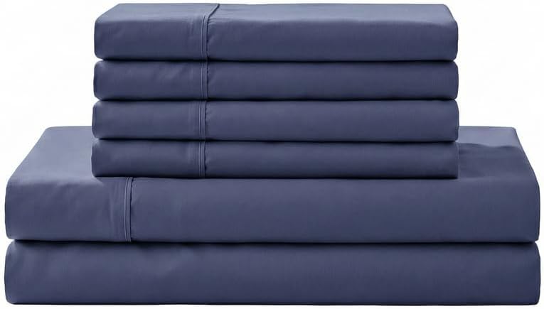 Linenhome Linen Home 6 Piece Queen Cotton Sheet Set, 100% Cotton Percale, 4 Pillowcases, Deep Pocket with All Around Elastic Sheet, Crisp B…