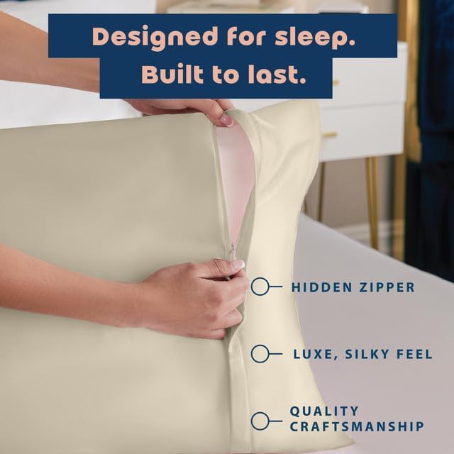 Blissford Satin Pillowcase with Zipper, for Hair and fabric comfort, Feels Soft and Cool Like a Silk Pillowcase, Satin Pillow Cases 2…