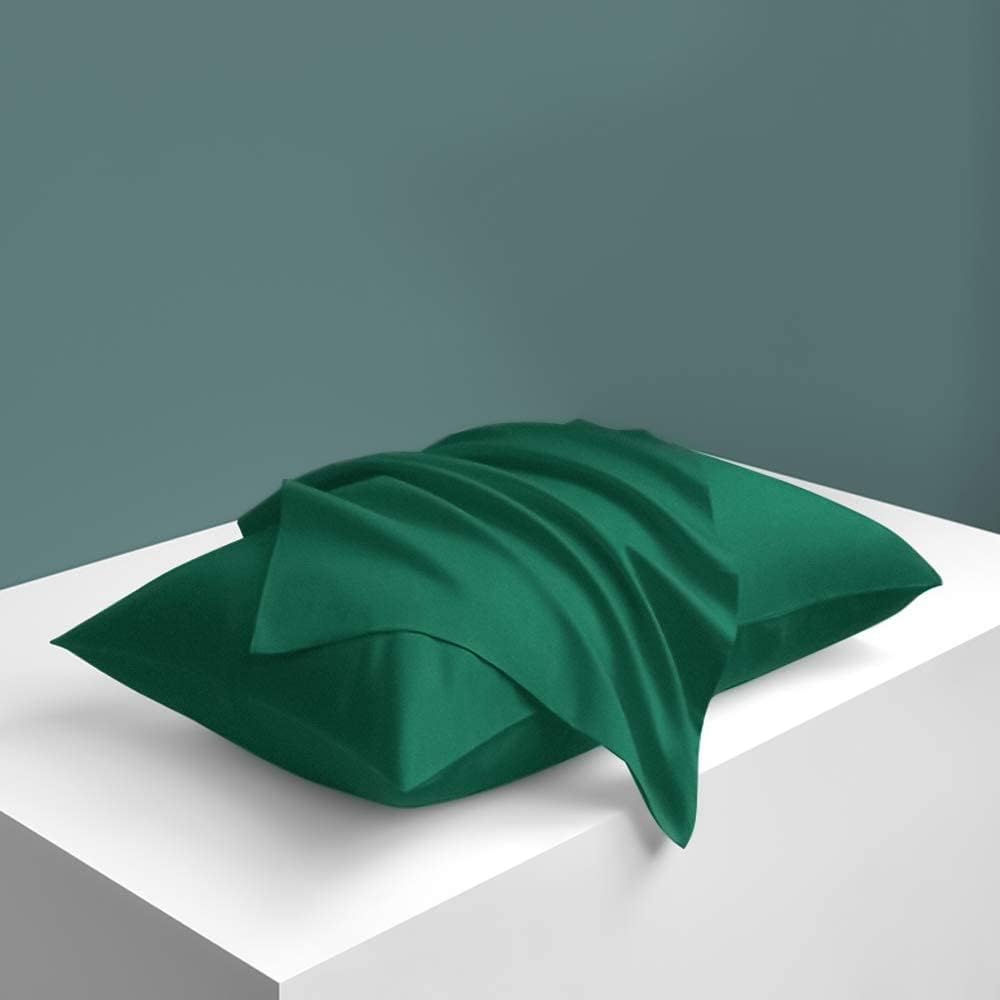 Ntbay Zippered Satin Pillow Cases for Hair and Skin, Luxury Standard Hidden Zipper Pillowcases Set of 2, 20x26 Inches, Dark Green 26 Inches…