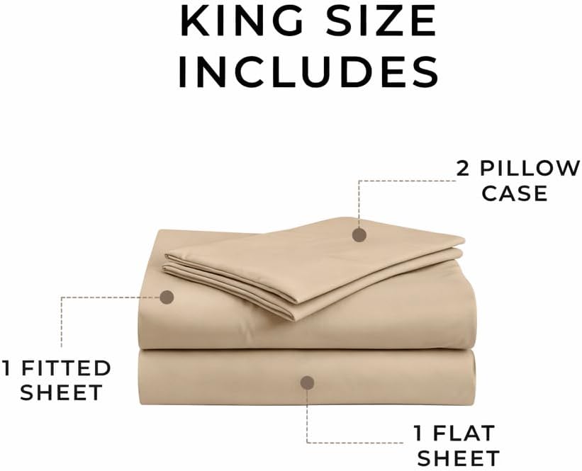 Perupima Peru Pima 415 Thread Count Percale King Sheet Set - 100% Peruvian Pima Cotton, 4 Piece (Flat, Fitted, 2 Pillowcases) - Cooling, Cr…