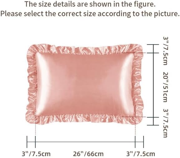 HommxJF Silky Satin Ruffled Pillow Cases for Hair and Skin, Rose Gold Silk Pillowcases Standard Set of 2 with Envelope Closure Princess Room…