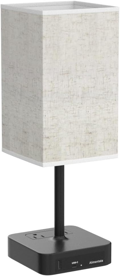 Touch Control Bedside Table Lamp with USB C & USB A Charging Port and 2 AC Outlet, Minimalist LED Desk Light with Charger Base Brown…
