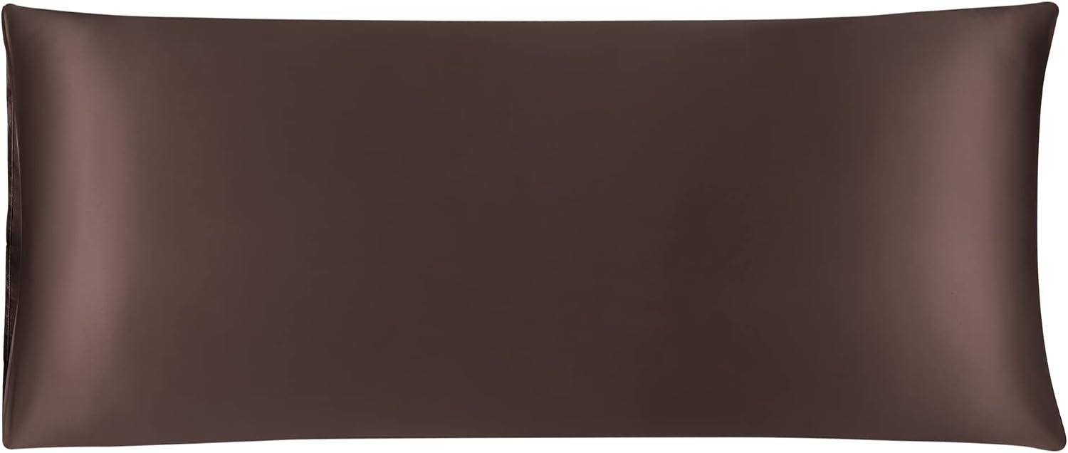 uxcell Body Pillow Cover 20x48 Inch Brown Silky Satin Body Pillowcases for Hair and Skin Luxury Cooling Soft Smooth Washable