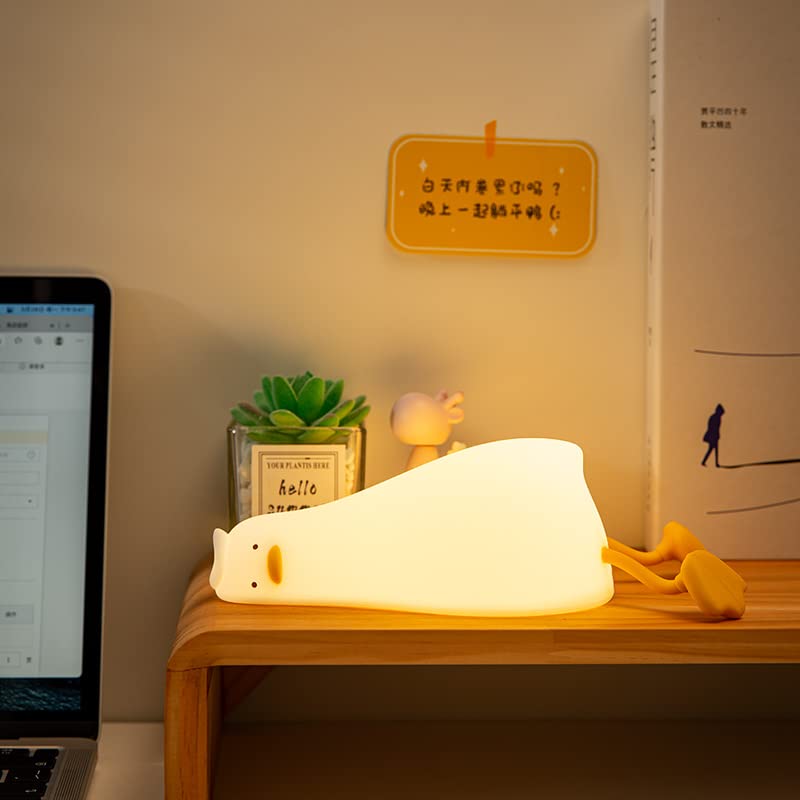Cute Lying Flat Duck Night Light, 3 Level Dimmable Nursery Nightlight, Kawaii Lamps Squishy Silicone Light Up Duck, Rechargeable Touch…