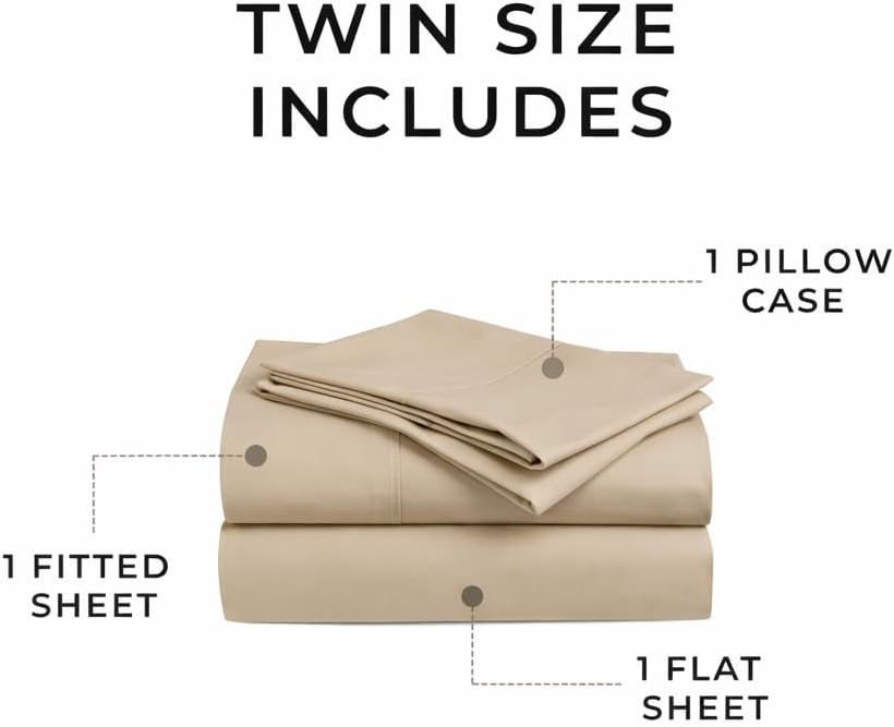 Perupima Peru Pima 415 Thread Count Percal Twin Sheet Set - 100% Peruvian Pima Cotton, 3 Piece (Flat, Fitted, 1 Pillowcase) - Cooling, Cris…