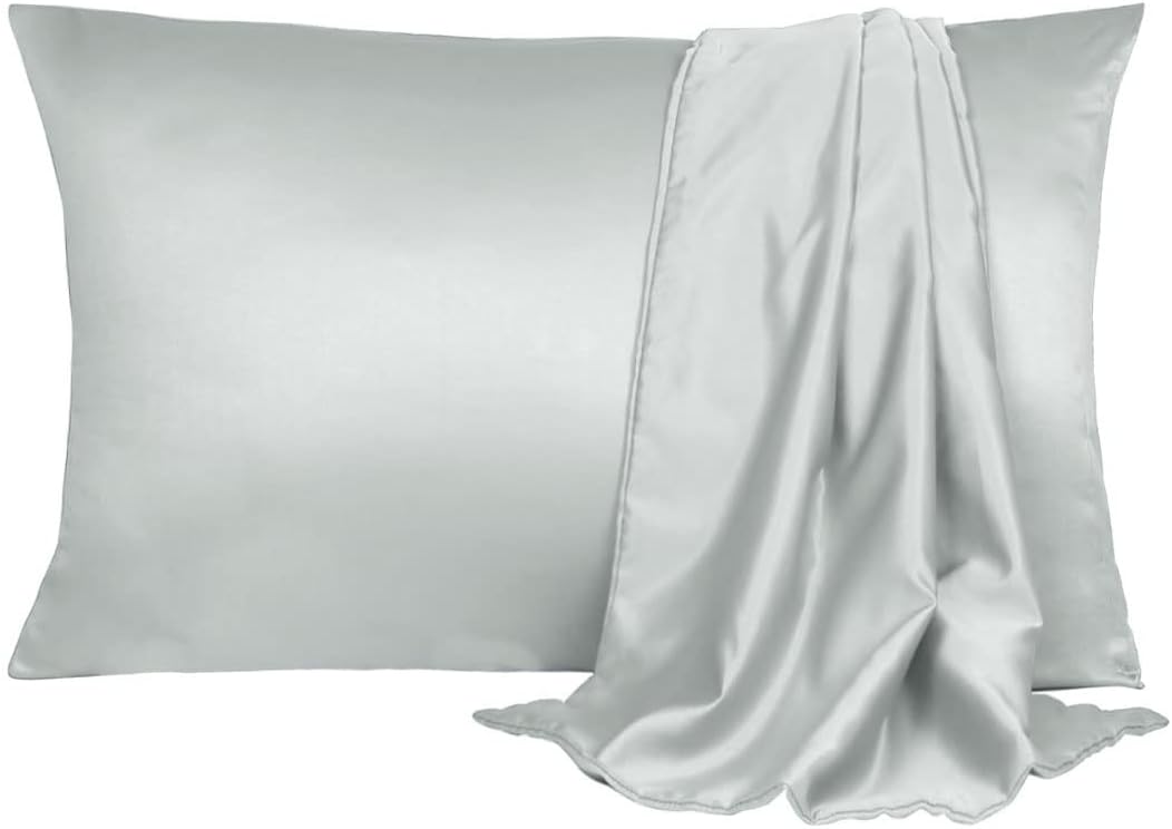 uxcell 2 Pack Silk Satin Pillowcase for Hair and Skin, Cool, Silky, Soft Breathable Pillow Cases King Size 20x36 Inch Sateen Pillowcase Lig…