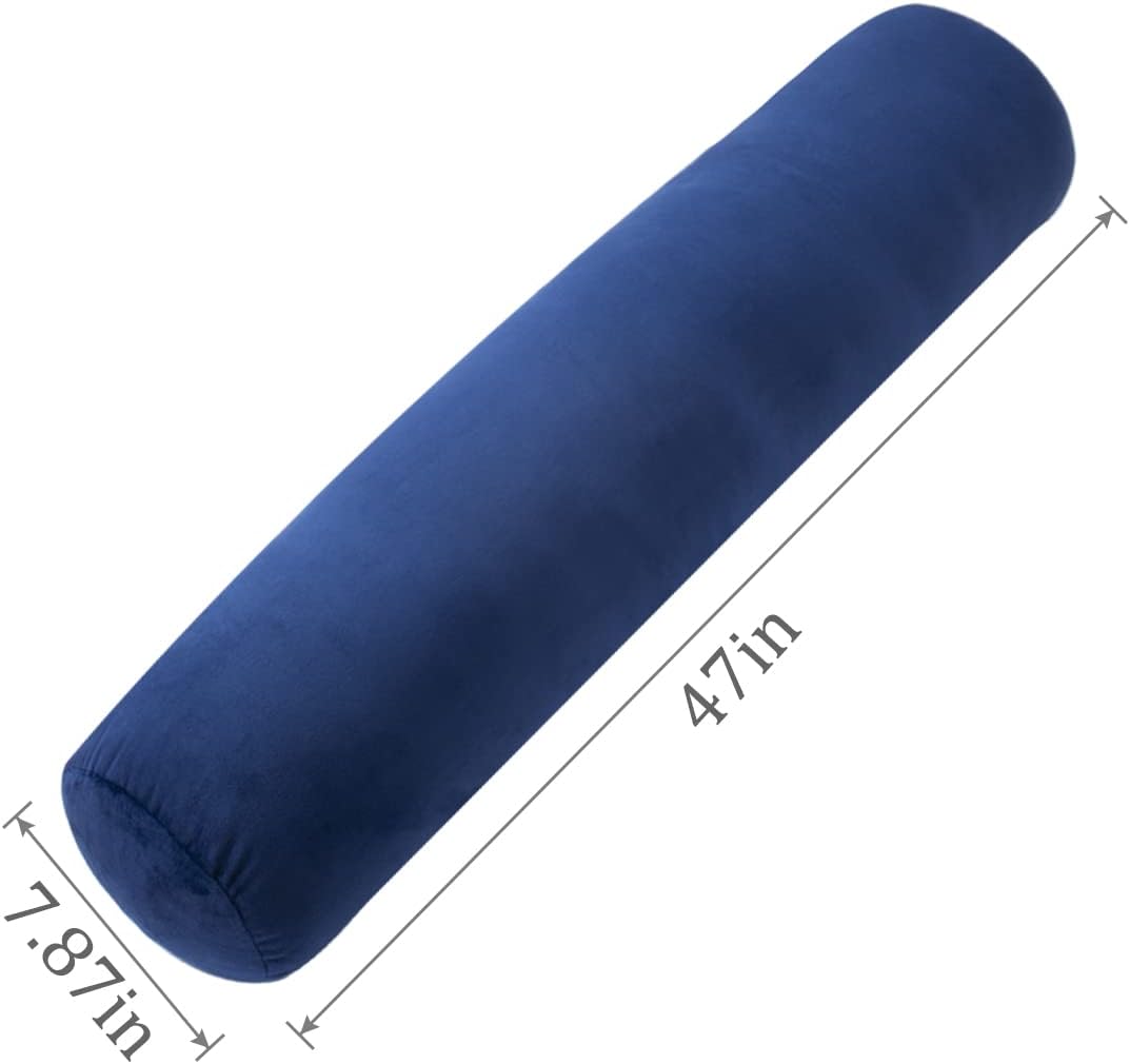 1 MIDDLE ONE Body Pillow for Adults, Bolster Pillow with Removable Velvet Cover, Long Round Cervical Roll Pillow, 47" x 7.87", Blue