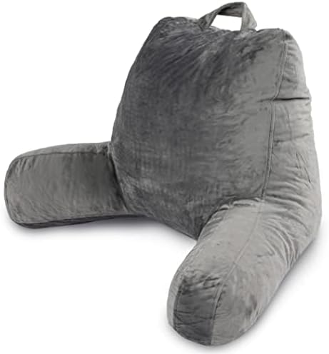 Milliard Reading Pillow with Arms, Grey, Shredded Memory Foam Back Pillow for Bed Sitting Up - Sit Up Backrest Support for Reading & Rest…