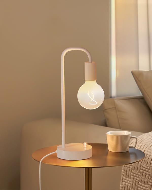 ONEWISH Industrial Small Table Lamp for Bedroom, Fully Dimmable Modern Beside Lamps with 2700K Warm Light Bulb for Kids Reading, White…