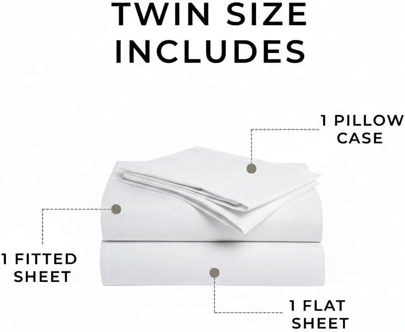 Perupima Peru Pima 415 Thread Count Percal Twin Sheet Set - 100% Peruvian Pima Cotton, 3 Piece (Flat, Fitted, 1 Pillowcase) - Cooling, Cris…