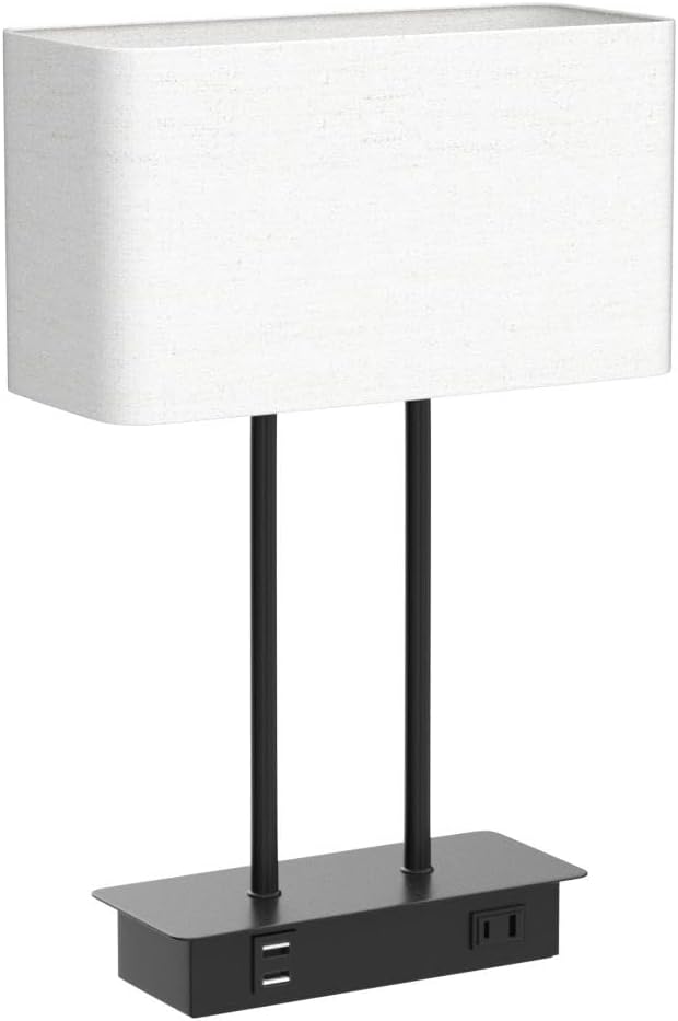 Bedside Touch Control Table Lamp with Dual USB Charging Ports 1 AC Outlet, 3 Way Dimmable Modern Nightstand Lamp with Cream Fabric Shade…