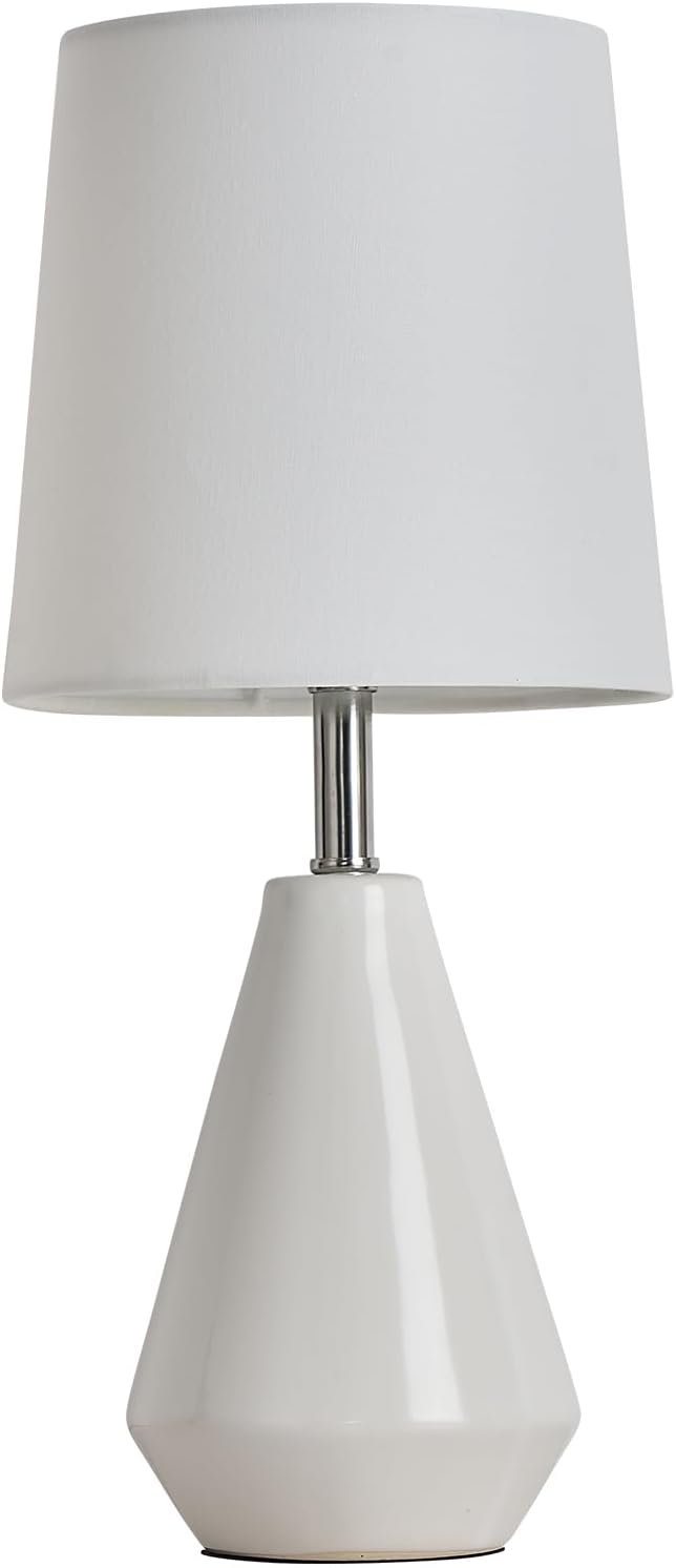 Small Bedside Table Lamp for Bedroom - Reading Desk Lamp with 3 Color Temperatures,15.5" Nightstand Ceramic Lamp with Fabric Shade for…