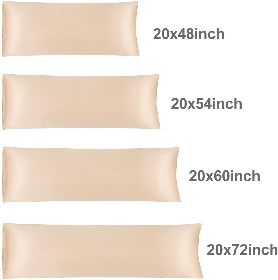 uxcell Body Pillow Cover 20x54 Inch Champagne Silky Satin Body Pillowcases for Hair and Skin Luxury Cooling Soft Smooth Washable