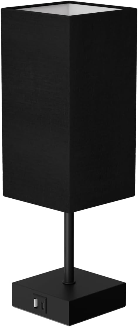 Sailstar Table Lamp for Bedroom, 3 Way Dimmable Touch Bedside Lamp, Small Lamp with 2 USB C+A Charging Ports, Black Nightstand Lamps for En…