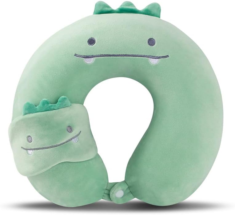 MissSoul Kids Neck Pillow for Travel with Sleep Eye Mask, Cute Travel Neck Pillow, Memory Foam Flight Sleeping Headrest Pillow for Boys & G…