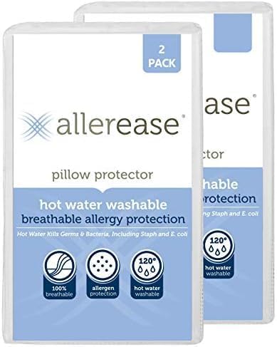 AllerEase Washable Hot Water Wash Pillow Protector, Standard/Queen, White 2 Count (Pack of 6)