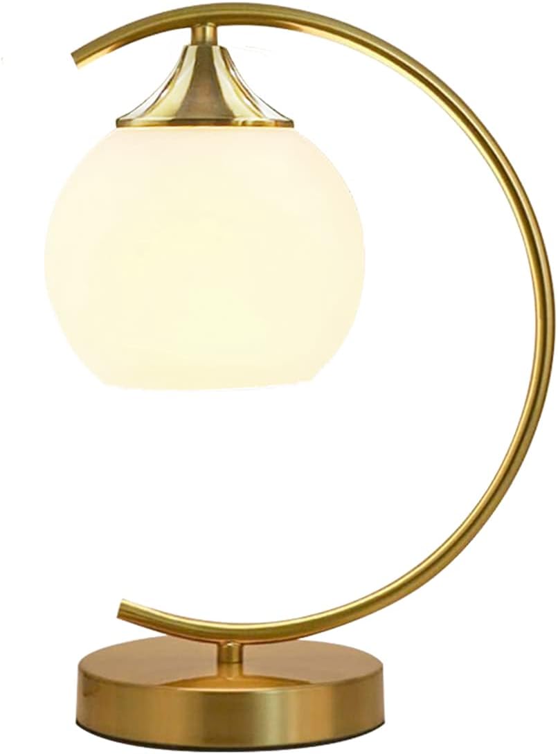 BOKT Modern Globe Table Lamp Mid Century Gold Glass Table Lamp Nordic Simple Design Desk Lamp White Globe Metal Reading Lighting Fixture…