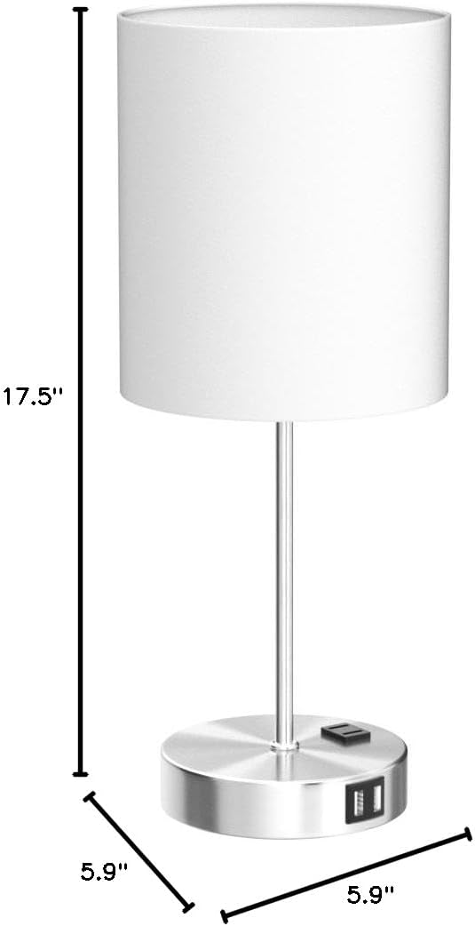Lynnoland Set of 2 Touch White Table Lamps with 2 USB Ports & AC Outlet, 3-Way Dimmable Bedside Nightstand Lamps for Bedroom Living Room…