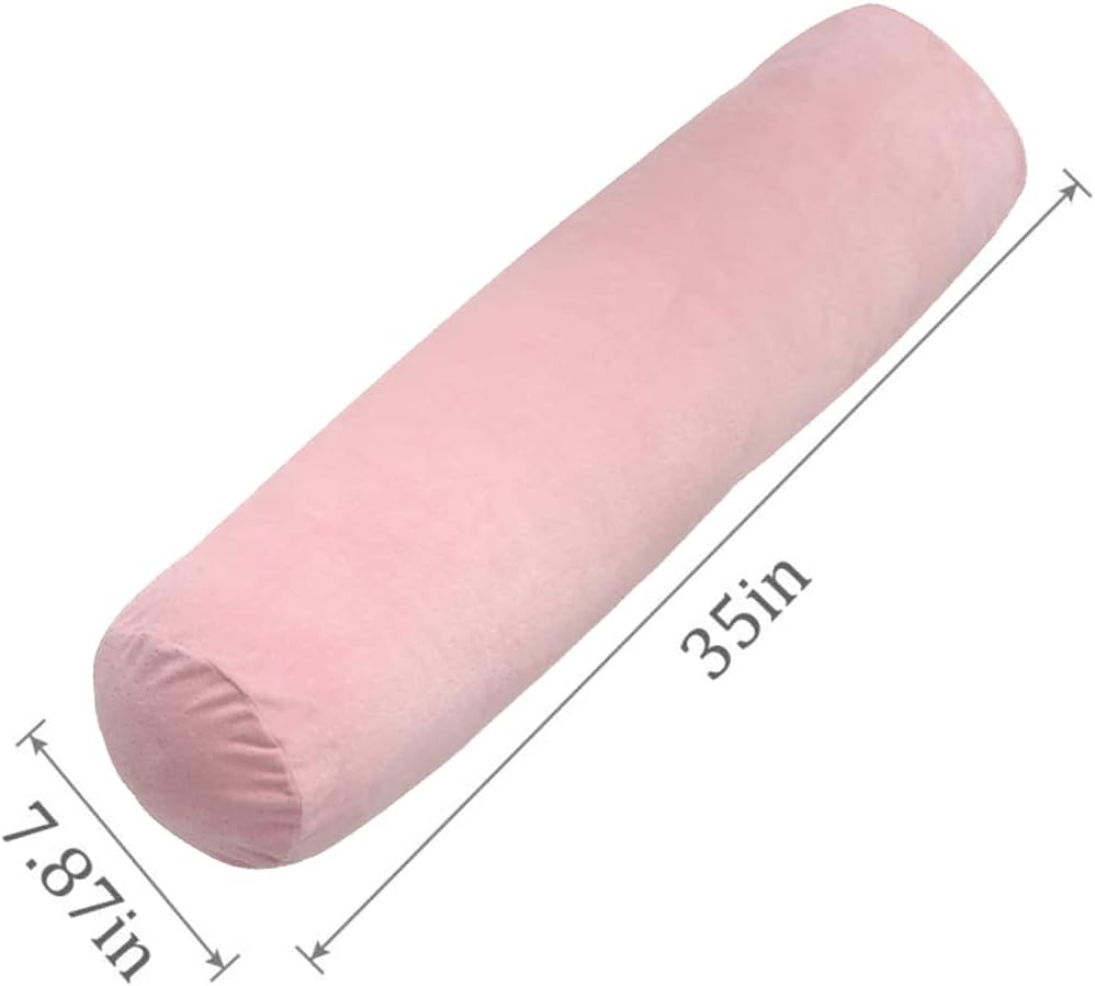 1 MIDDLE ONE Body Pillow, Bolster Pillow with Removable Velour Cover, Long Round Roll Cylinder Pillow for Bed, 35" x 7.87", Pink