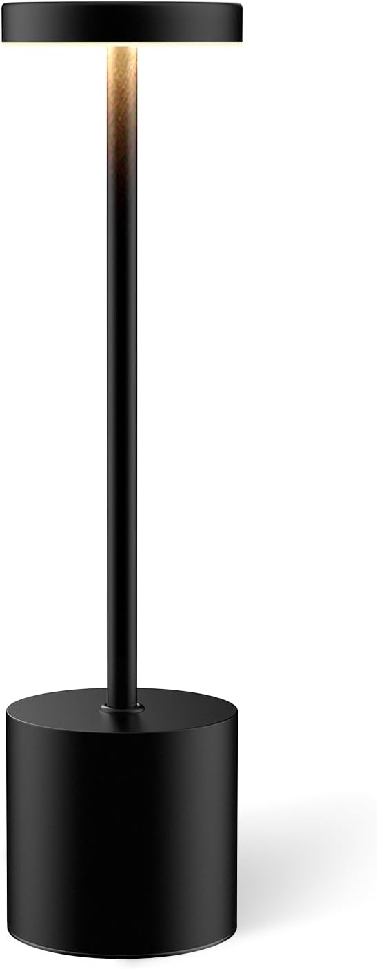 Swinerton Black Cordless Table Lamp, Rechargeable 5000mAh Battery Powered Wireless Table Light, 3 Color Dimmable Lighting, Patio Outdoor…