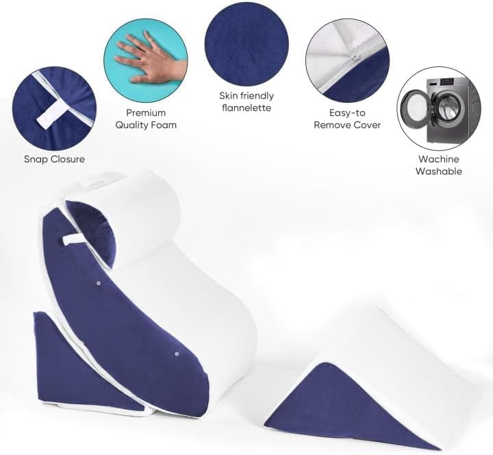 Oaisz 4 PCS Wedge Pillow Set for After Surgery, Memory Foam Orthopedic Bed Wedge Pillow Set, Adjustable Bed for Sleeping, Acid Reflux Relie…