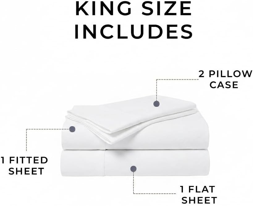 Perupima Peru Pima 415 Thread Count Percale King Sheet Set - 100% Peruvian Pima Cotton, 4 Piece (Flat, Fitted, 2 Pillowcases) - Cooling, Cr…